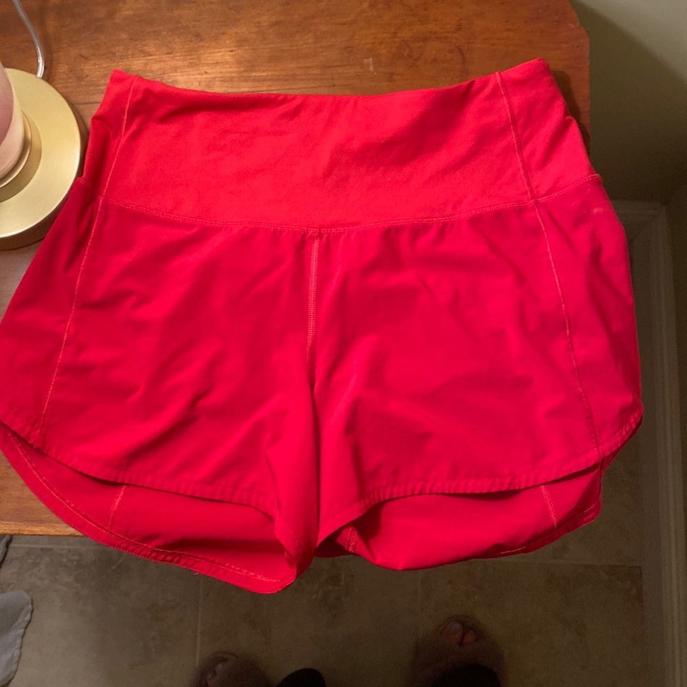 High waisted red lululemon shorts